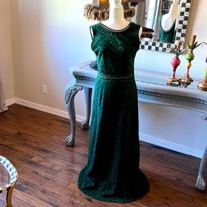 Anthropology Cecelia Prado Green Cross Stitch Gown